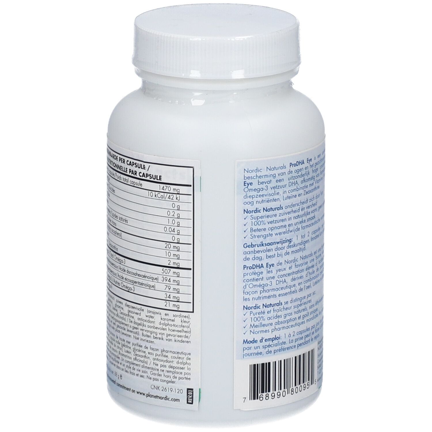 Informazioni nutrizionali per Nordic Naturals ProDHA Eye Softgels. 60 capsule, 1000 mg.
