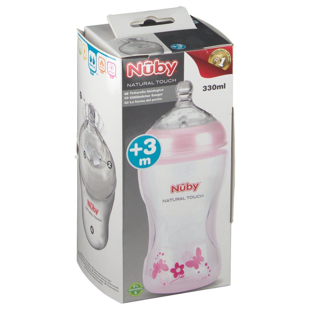 Natural Touch Feeding Bottle Propyl. 3M Pink + Teat 330ml