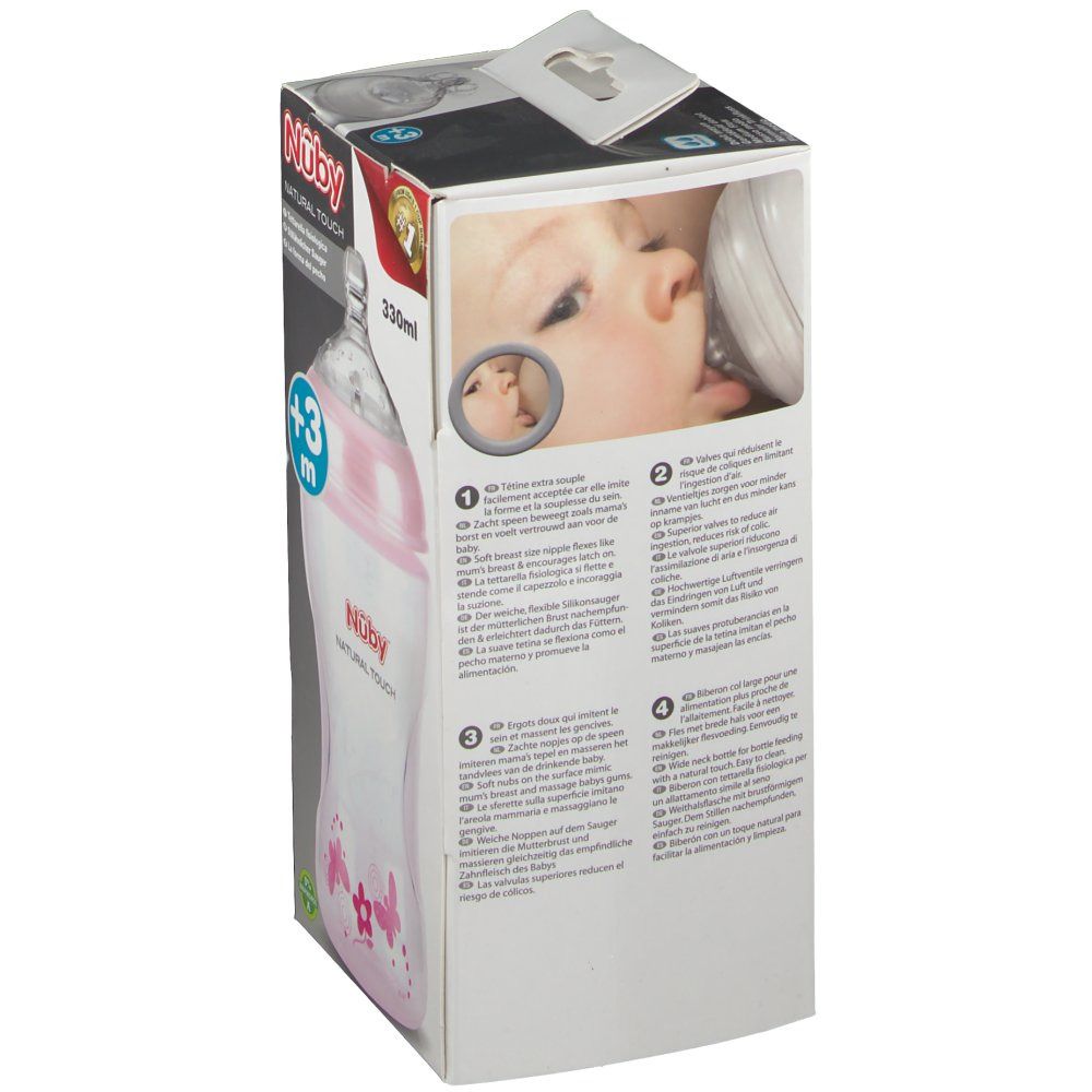Natural Touch Feeding Bottle Propyl. 3M Pink + Teat 330ml