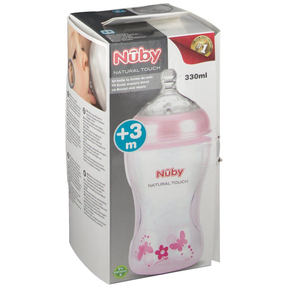 Natural Touch Feeding Bottle Propyl. 3M Pink + Teat 330ml