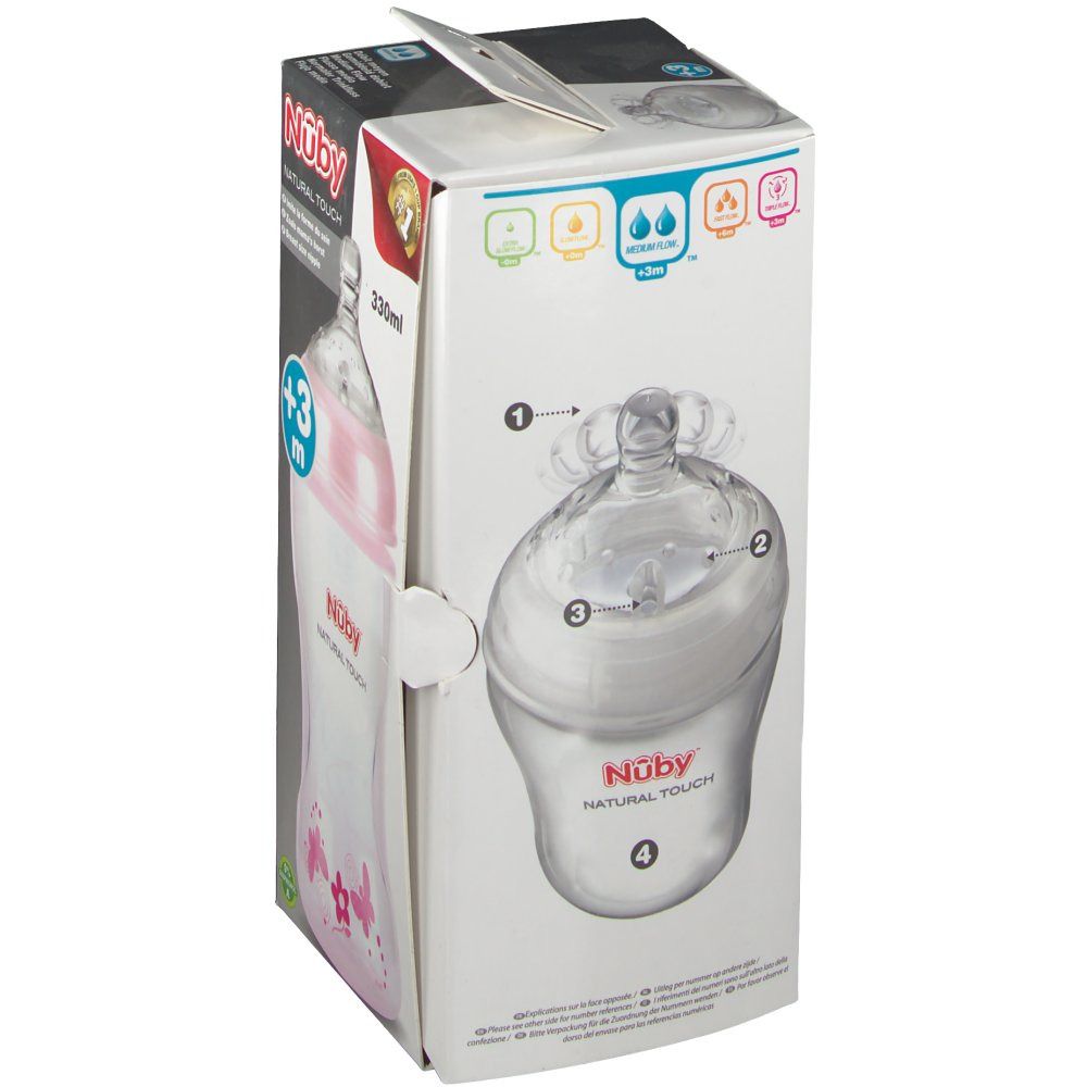 Natural Touch Feeding Bottle Propyl. 3M Pink + Teat 330ml