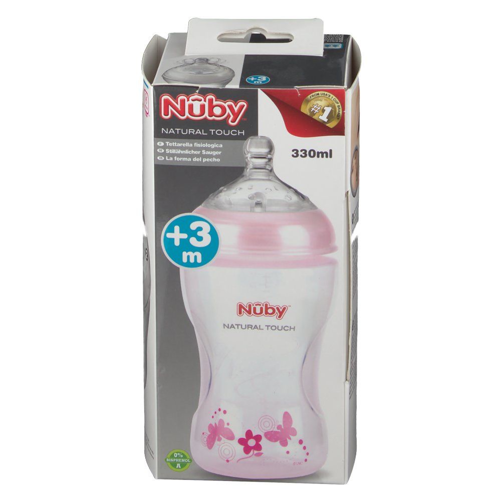 Natural Touch Feeding Bottle Propyl. 3M Pink + Teat 330ml