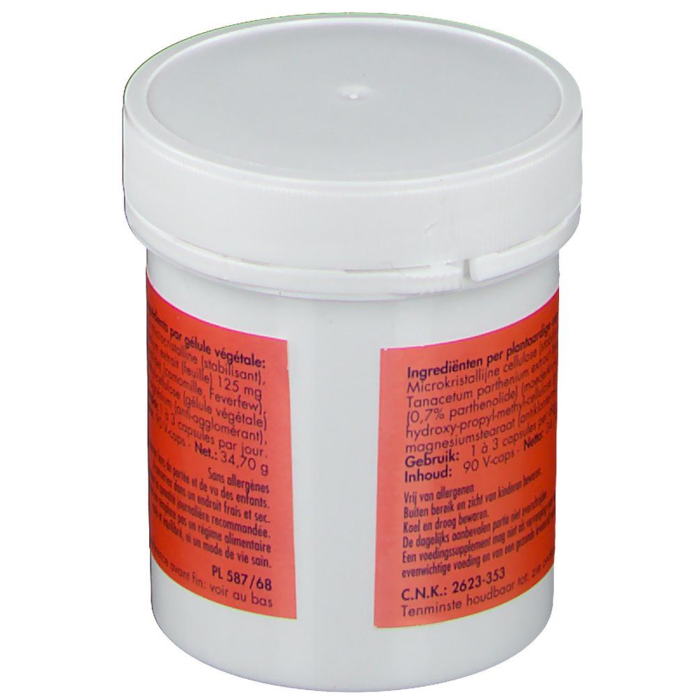 Contenitore bianco con fascia arancione. Retro con informazioni sugli ingredienti e istruzioni per l'uso.