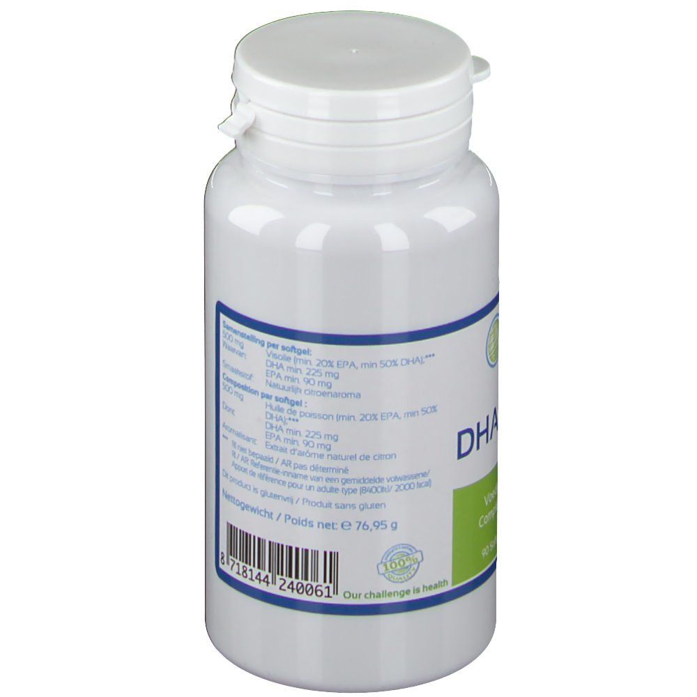 Flacone bianco con etichetta. Contiene DHA Forte. Testo multilingue. Marchio: Energetica Natura.