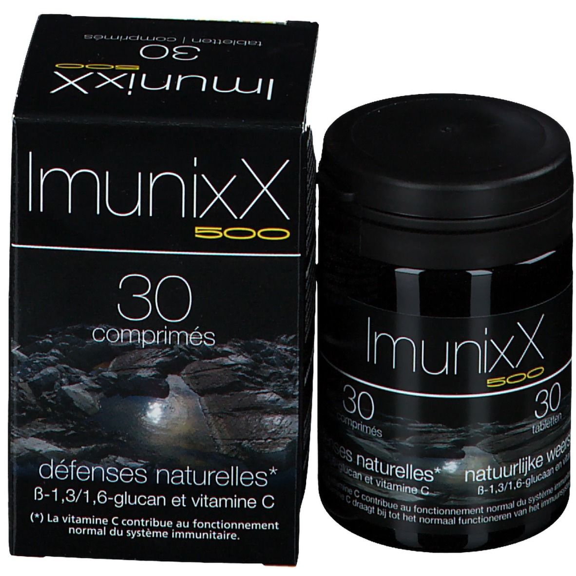 Scatola e flacone Imunixx 500, 30 compresse. B-1,3/1,6-glucano.