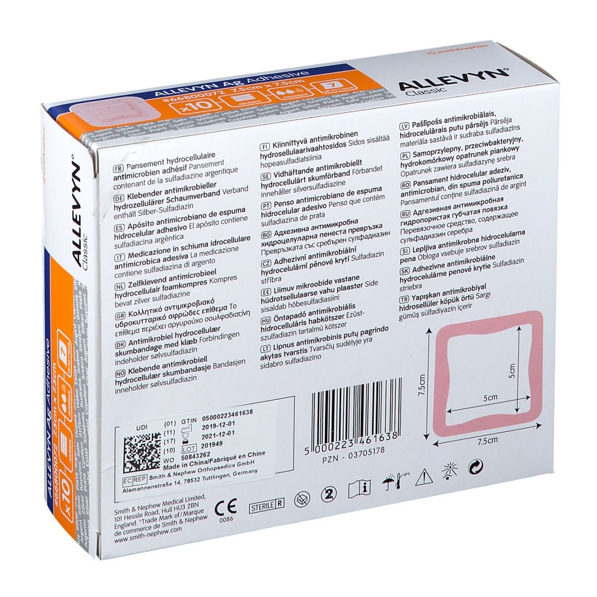 Allevyn AG Adhesive Sterile 7,5x7,5cm Ref.66800072