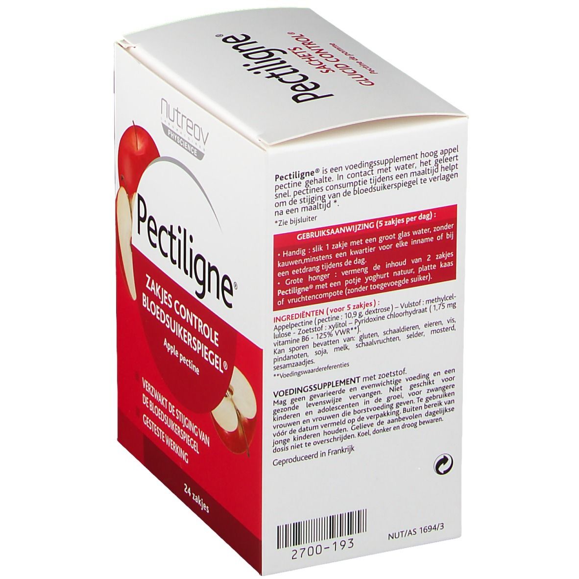 Scatola Pectiligne Zakjes Controle Bloedsuikerspiegel, pectina di mela. Testo in olandese. Contiene 24 bustine.