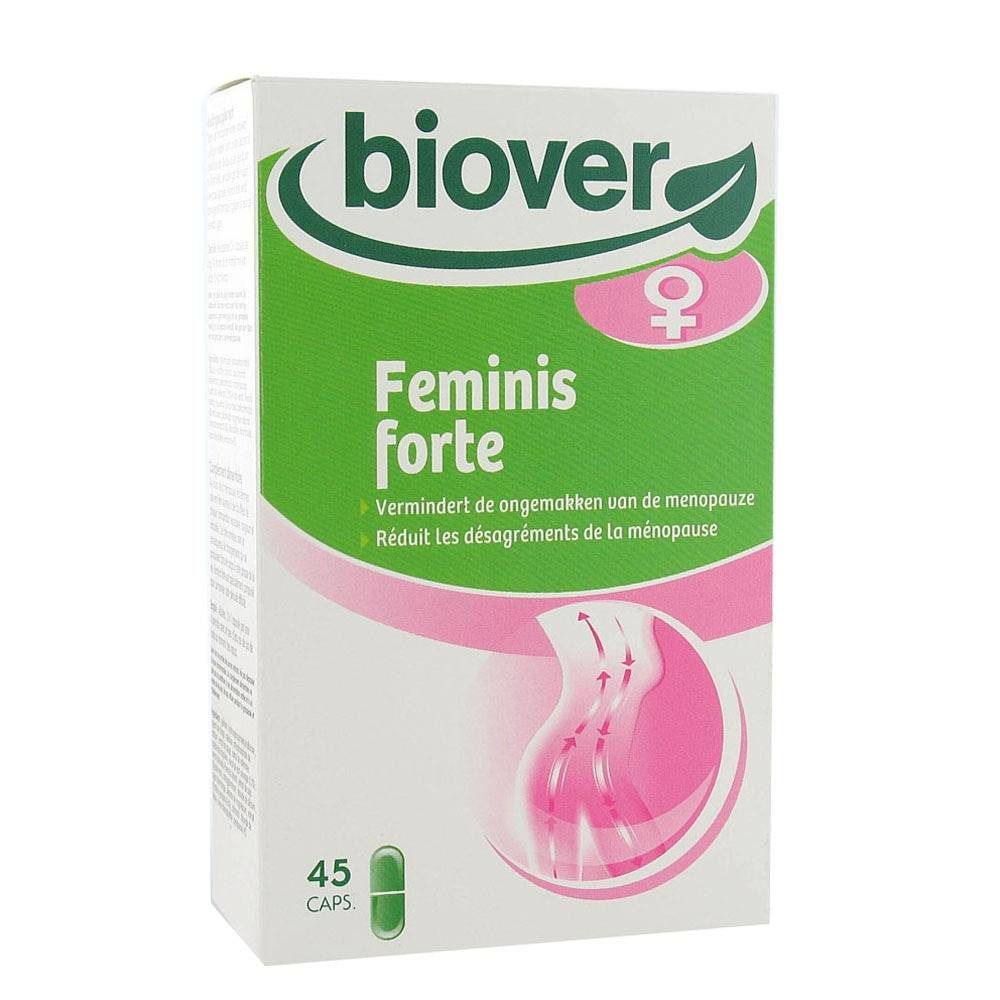 Confezione di Biover Feminis Forte. Scatola bianca con area verde e nome del prodotto. Contiene 45 capsule.