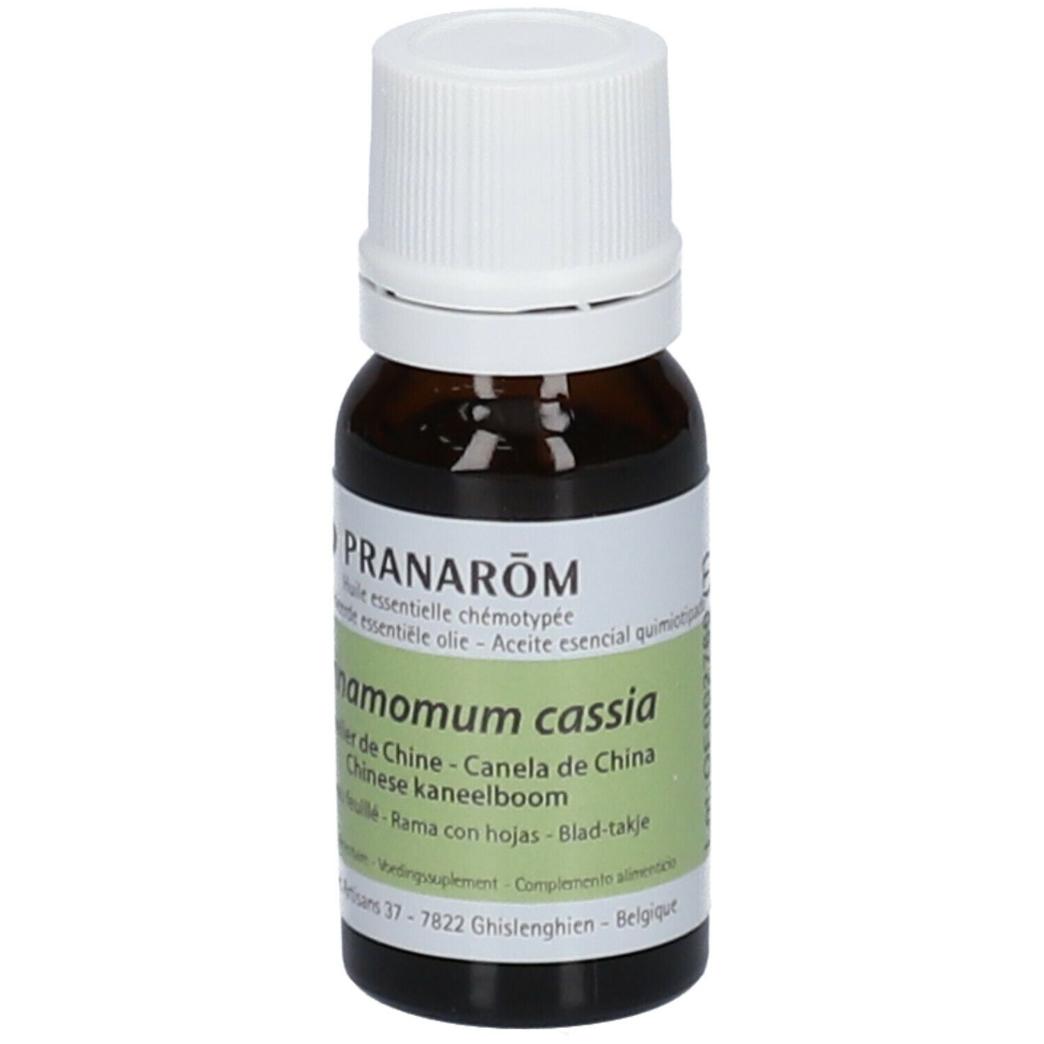 Flacone di vetro marrone con tappo bianco ed etichetta. Il nome del prodotto e 10 ml sono sull'etichetta.