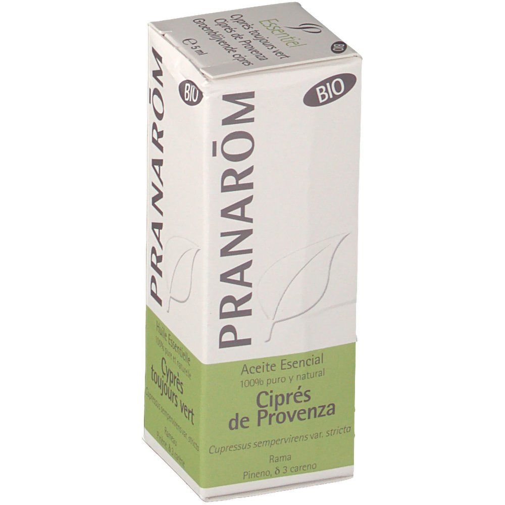 Scatola di cartone con nome del prodotto e logo bio. Testo in francese e spagnolo. Scritta verde su sfondo bianco.
