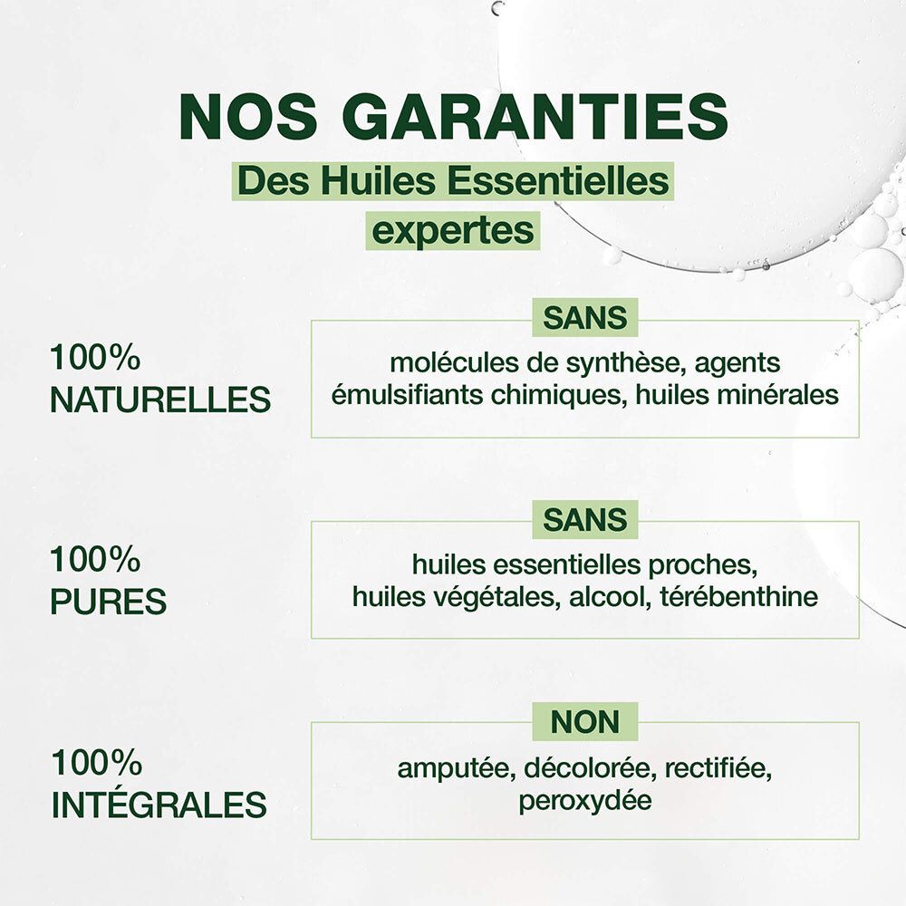 Testo sulle garanzie degli oli essenziali. 100% naturali, puri e integrali.