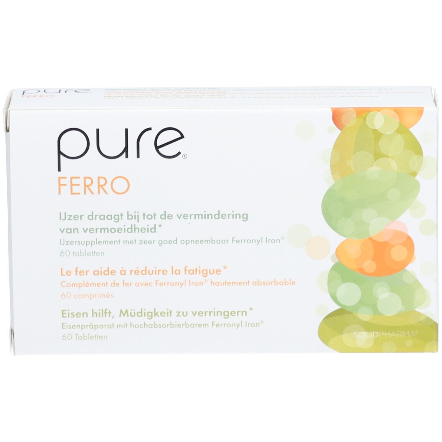 Scatola di pure ® ferro. Testo e illustrazioni colorate. 60 compresse.