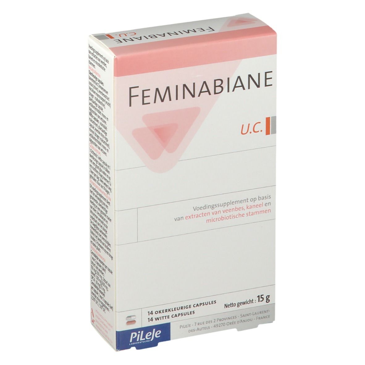 Confezione con nome e logo del prodotto. Contiene 14 capsule ocra e 14 bianche. Peso netto: 15 g.