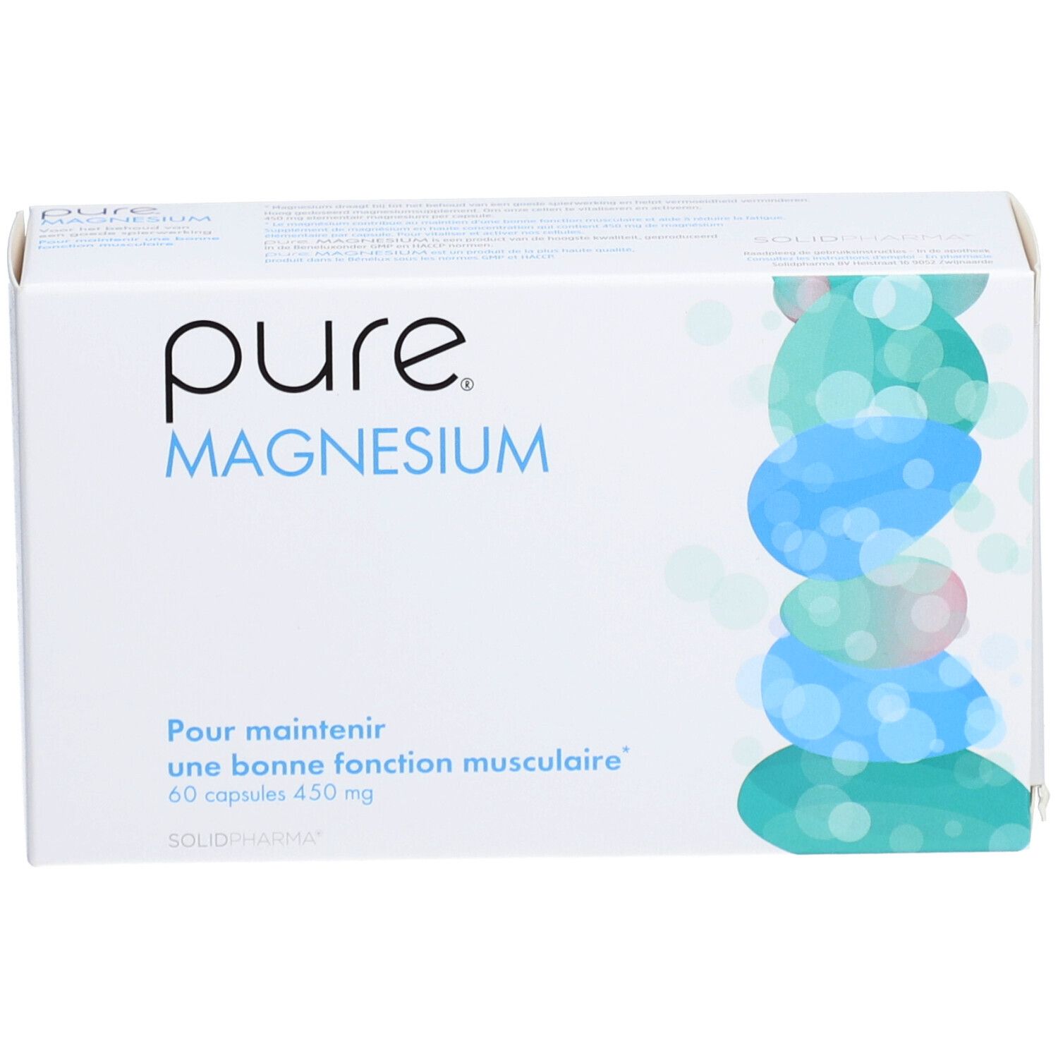 Due scatole "pure Magnesium". Testo: Magnesio, per i muscoli, 60 capsule.