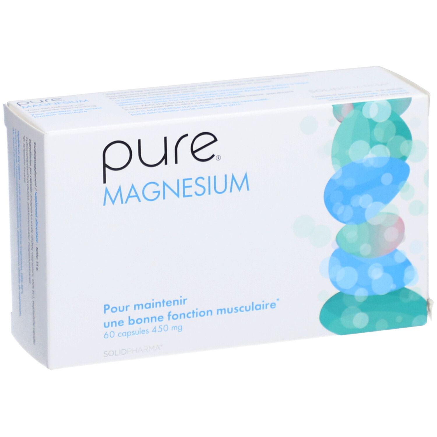 Immagine del prodotto con testo e frecce. Confezione "pure B forte" e compresse.