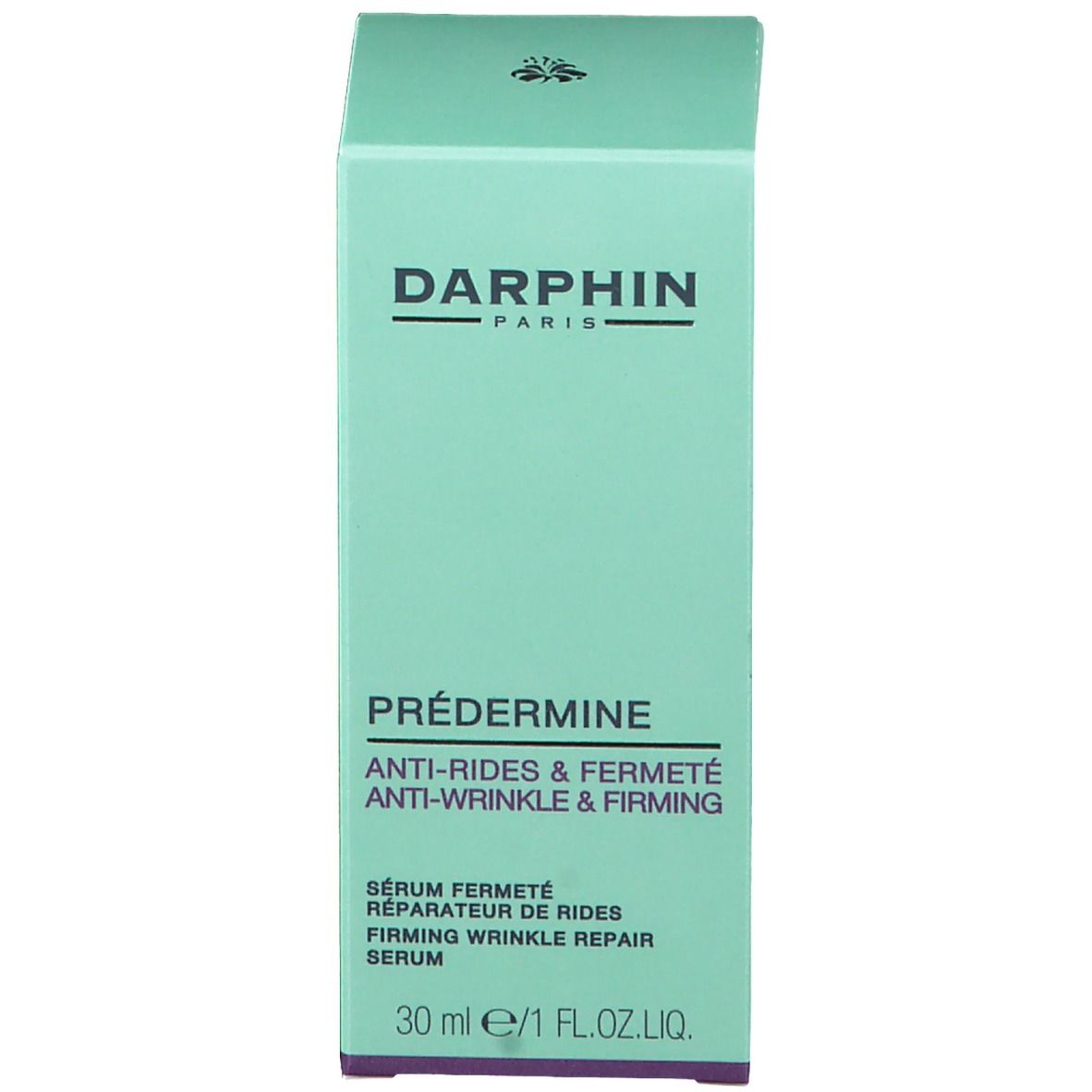 Scatola verde. Scritte: DARPHIN, PRÈDERMINE, Anti-rughe & rassodante. Contenuto: Siero.