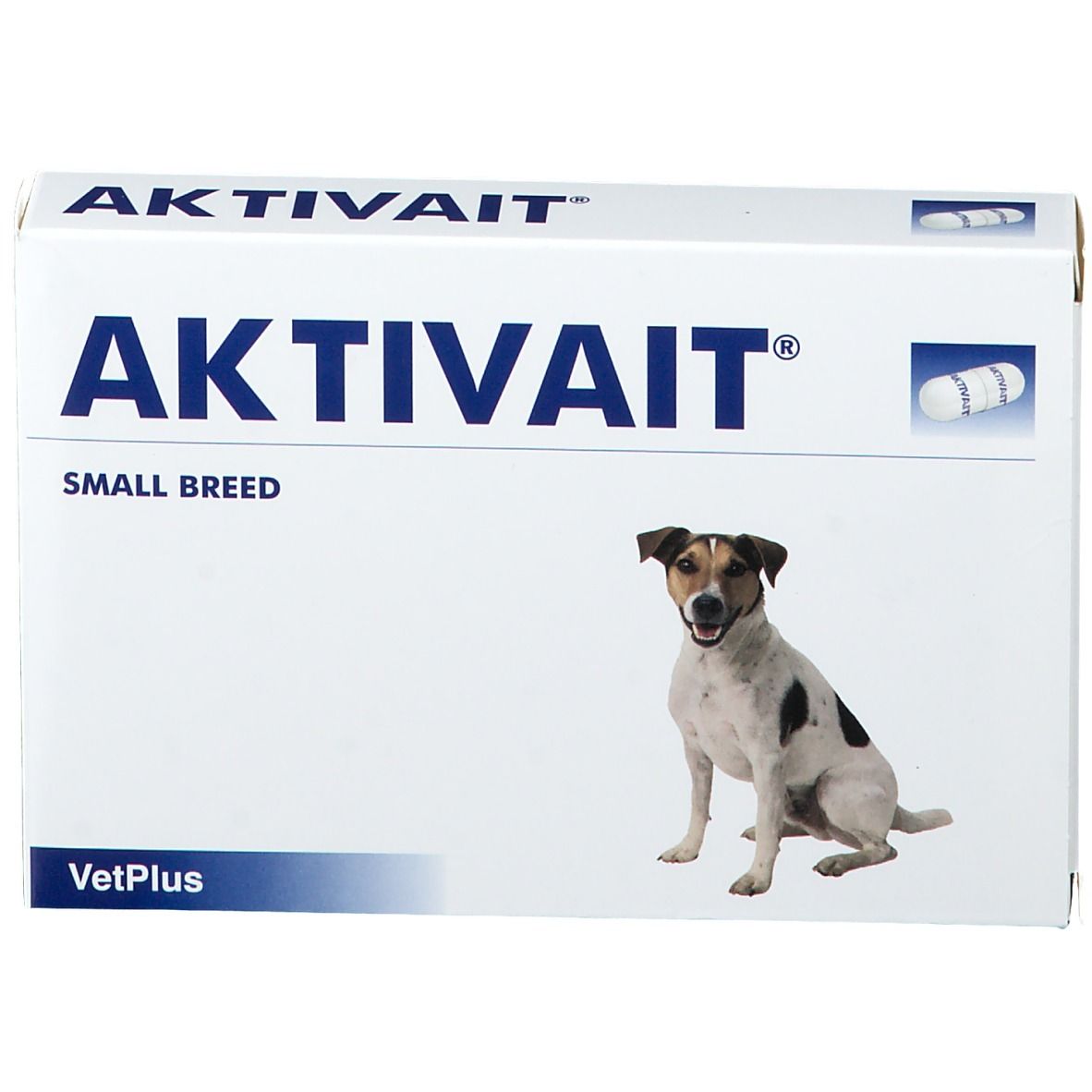 Confezione bianca con scritta AKTIVAIT e SMALL BREED. Immagine di un cane.