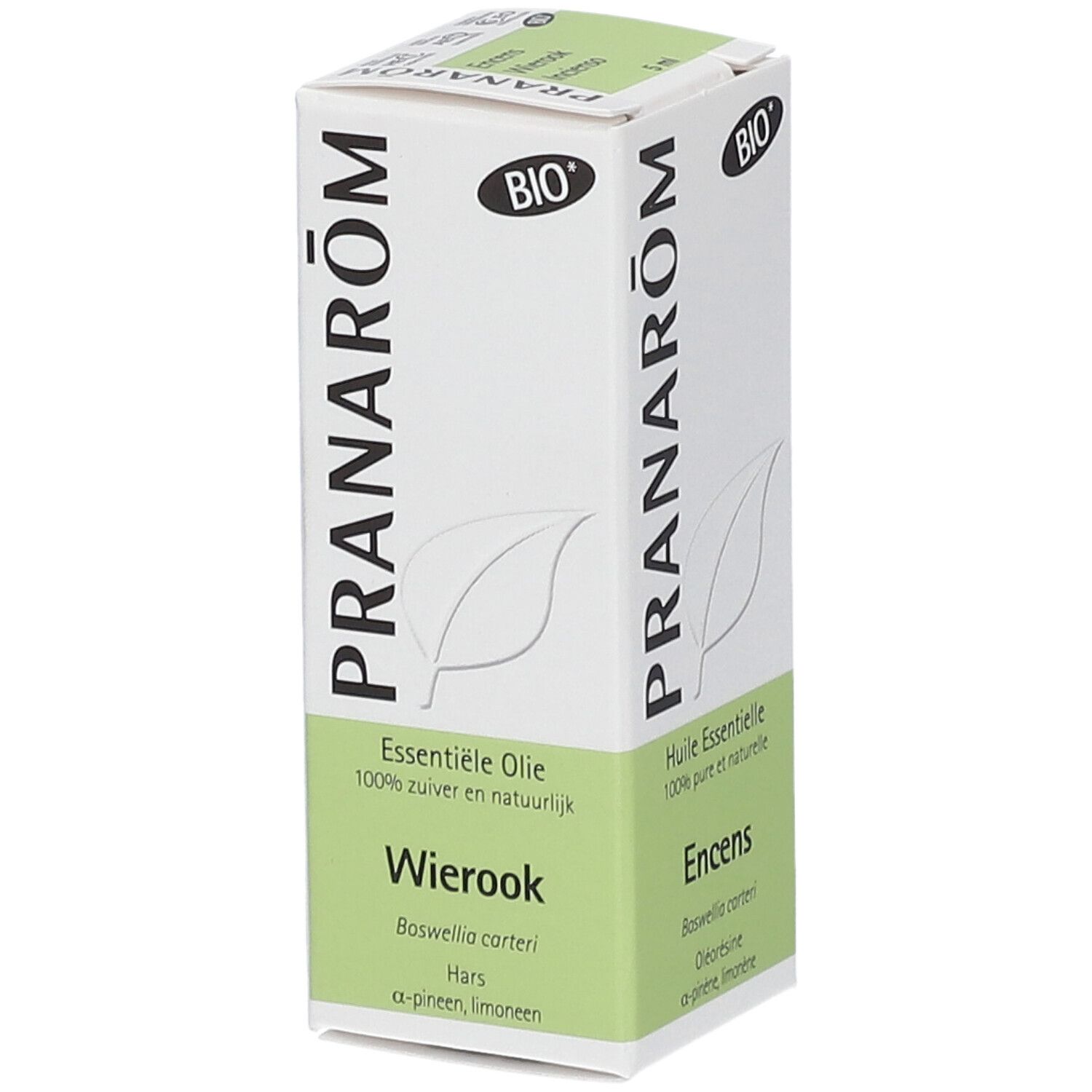 Scatola PRANAROM e certificazione BIO. Olio essenziale. Testo: Wierook, Boswellia carteri.