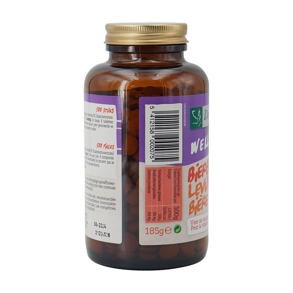 Retro del flacone con capsule. Etichetta con informazioni e codice a barre. 185g.