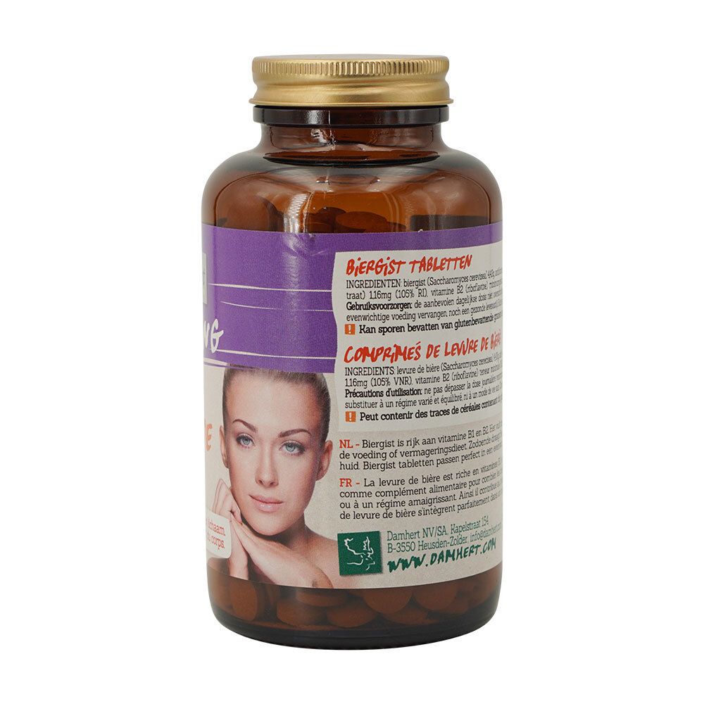 Retro del flacone con capsule. Etichetta con ingredienti e informazioni. Volto di donna.