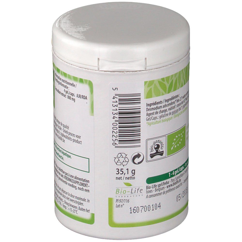 Retro del contenitore bianco. Contiene informazioni sugli ingredienti e i valori nutrizionali. Codice a barre e peso: 35,1 g.