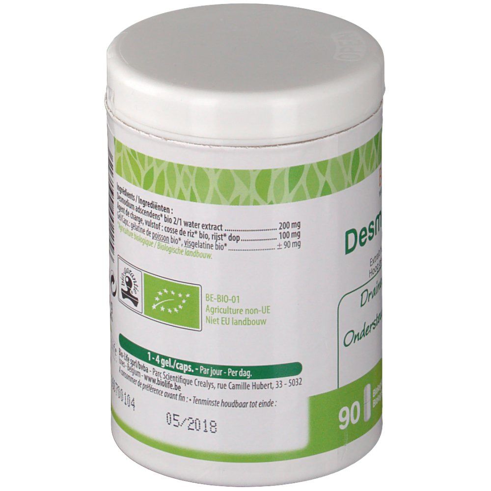 Retro del contenitore bianco. Contiene informazioni sugli ingredienti e i valori nutrizionali. Data di scadenza: 05/2018.