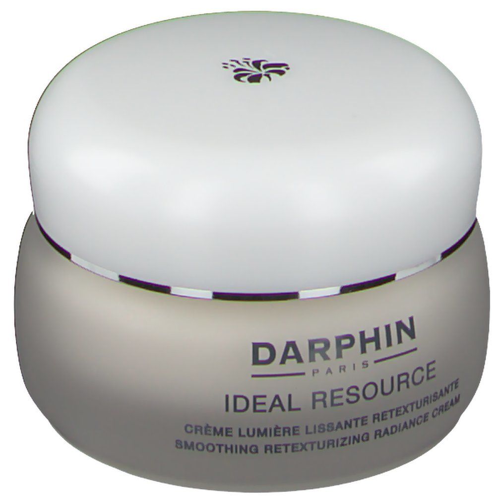 Vaso di crema con coperchio bianco. Testo: "DARPHIN IDEAL RESOURCE".