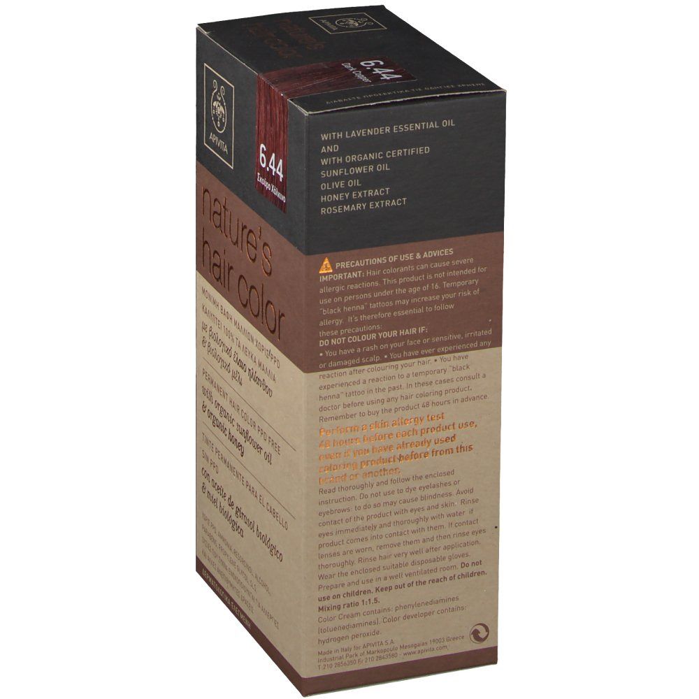 Apivita Natures Hair Color N6.44 Dark Kopper