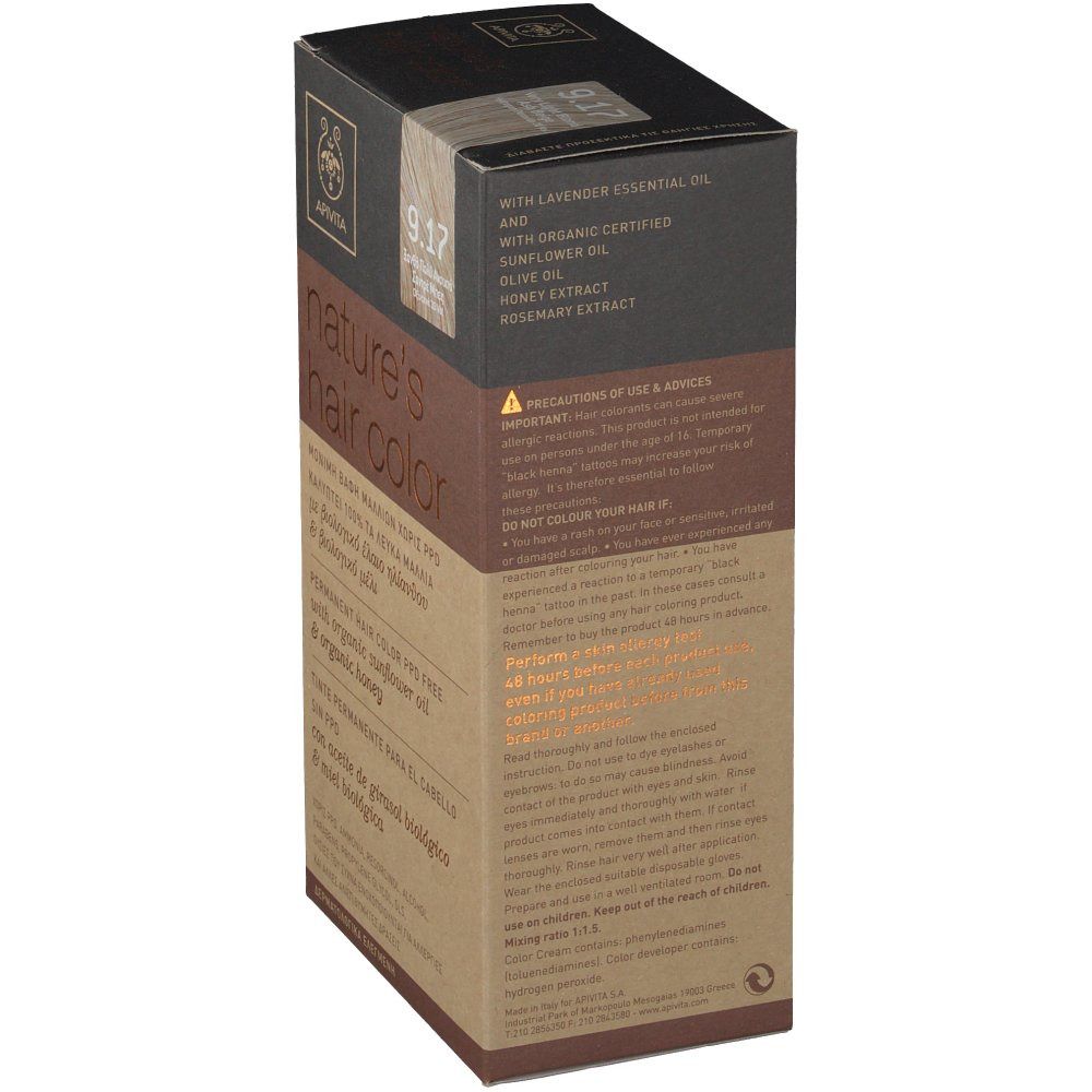 Apivita Natures Hair Color N9.17 Very Light Blond Ash Beige