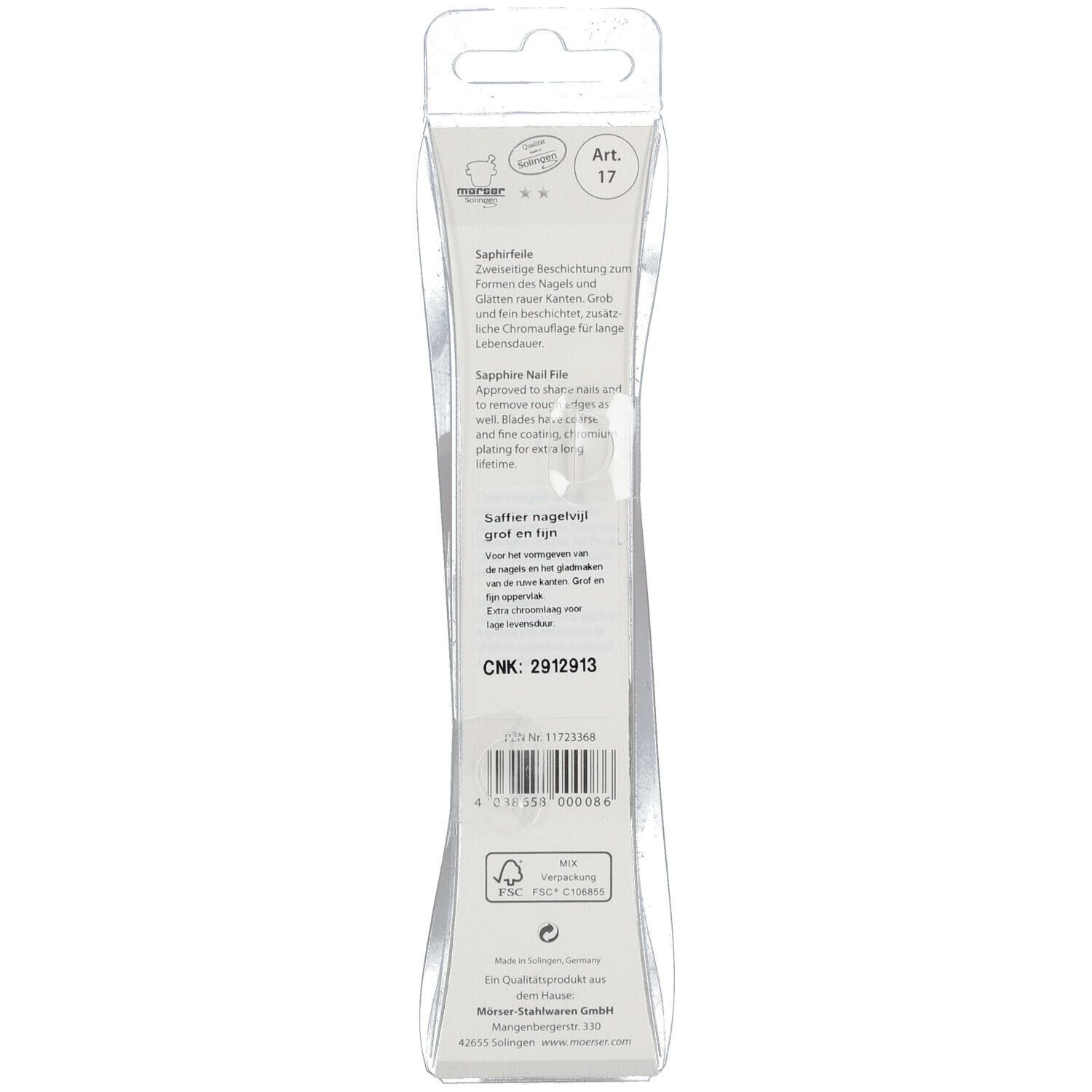 Morser Nail File Sapphire Coarse+Fine 15Cm