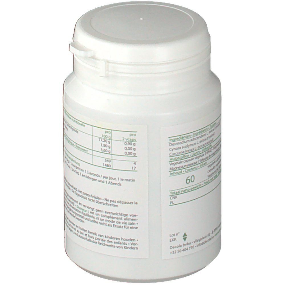 Flacone bianco con coperchio. Retro con elenco ingredienti e informazioni nutrizionali.