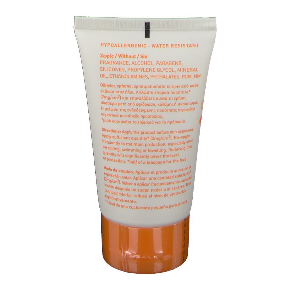 Retro del tubo. Testo con informazioni sul prodotto e istruzioni su sfondo bianco.