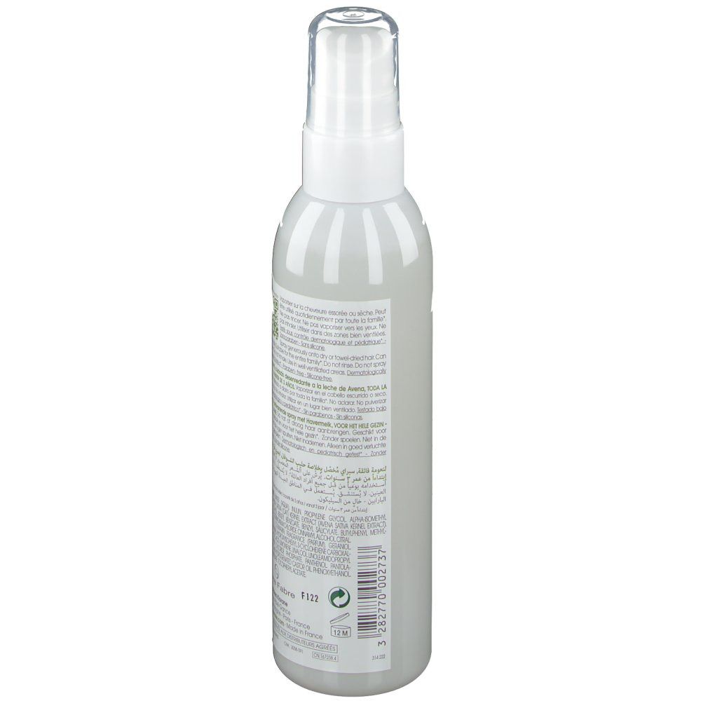 Retro del flacone spray bianco. Etichetta con testo e codice QR. Scritta: Pierre Fabre.