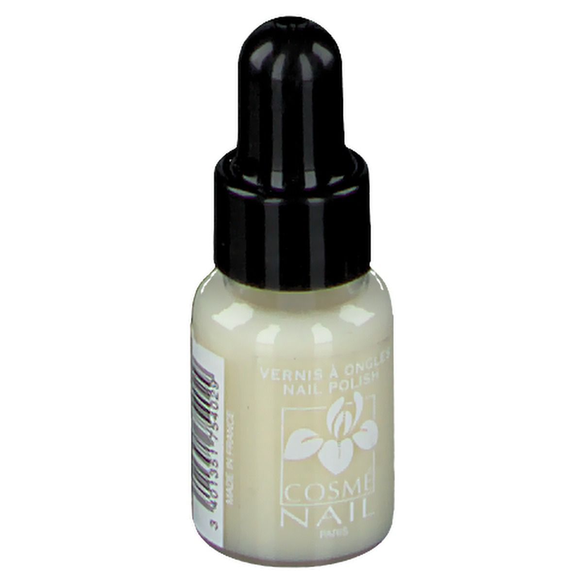 Flacone di smalto, tappo nero. COSMÈ NAIL Paris. Colore crema.