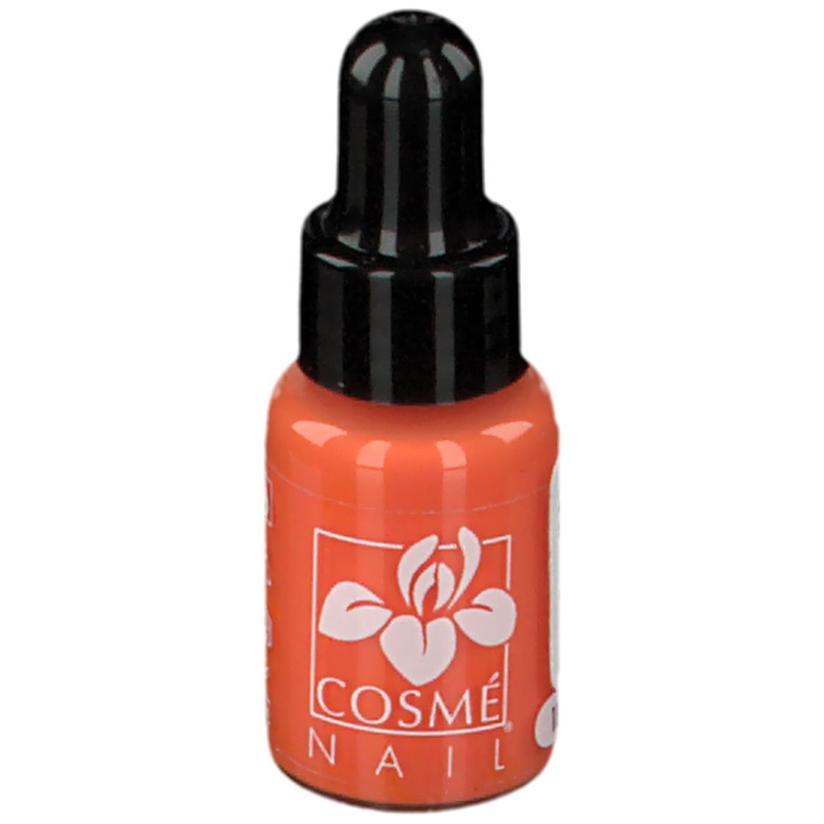 Flacone di smalto arancione con tappo nero. Scritta: COSMÈ NAIL. Tonalità 11.