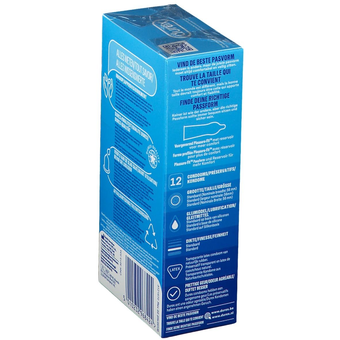 Confezione di preservativi Durex Classic Natural. Logo e nome del prodotto. 12 pezzi.