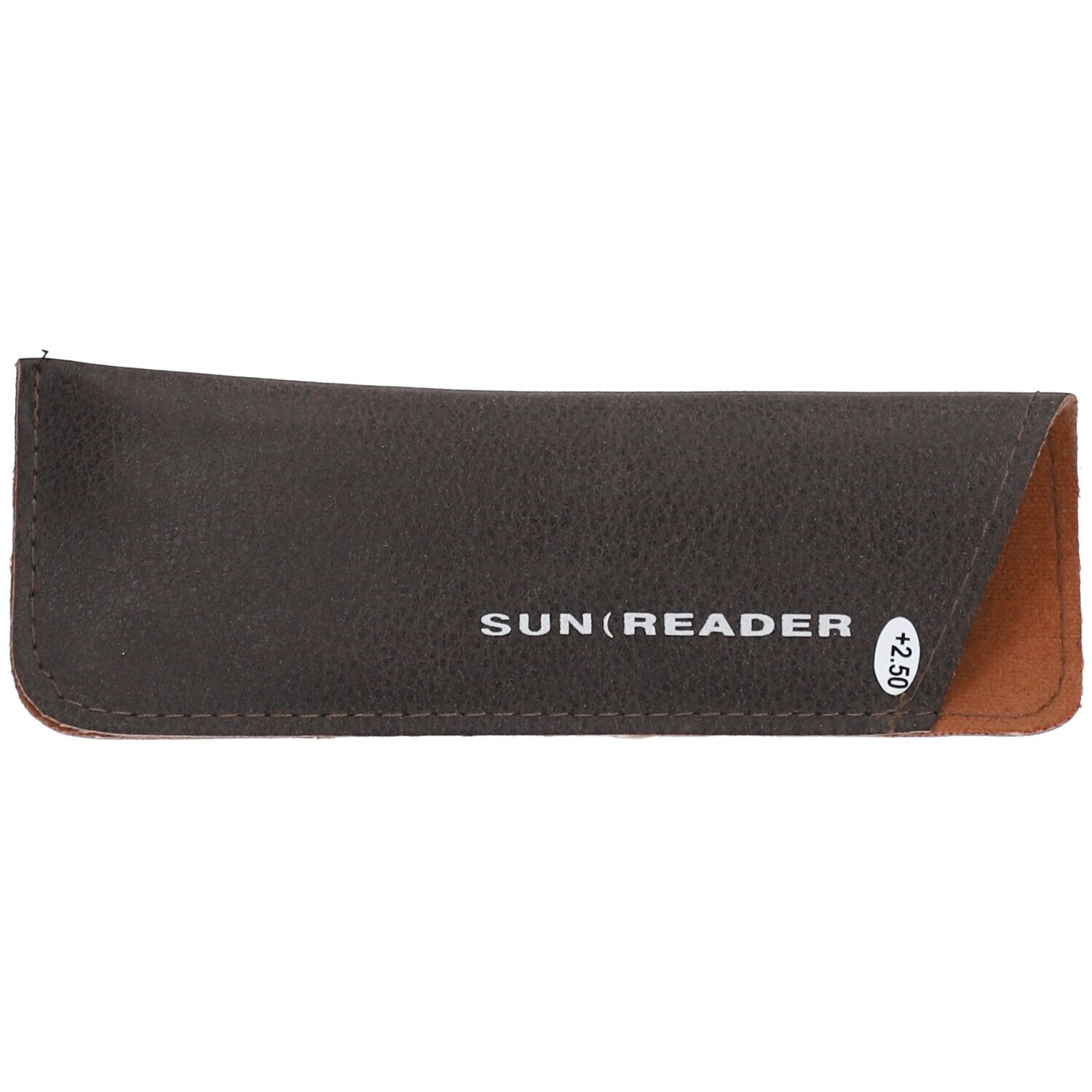 Custodia marrone con SUN READER e +2.5. Chiusura a ribalta. Colore marrone.