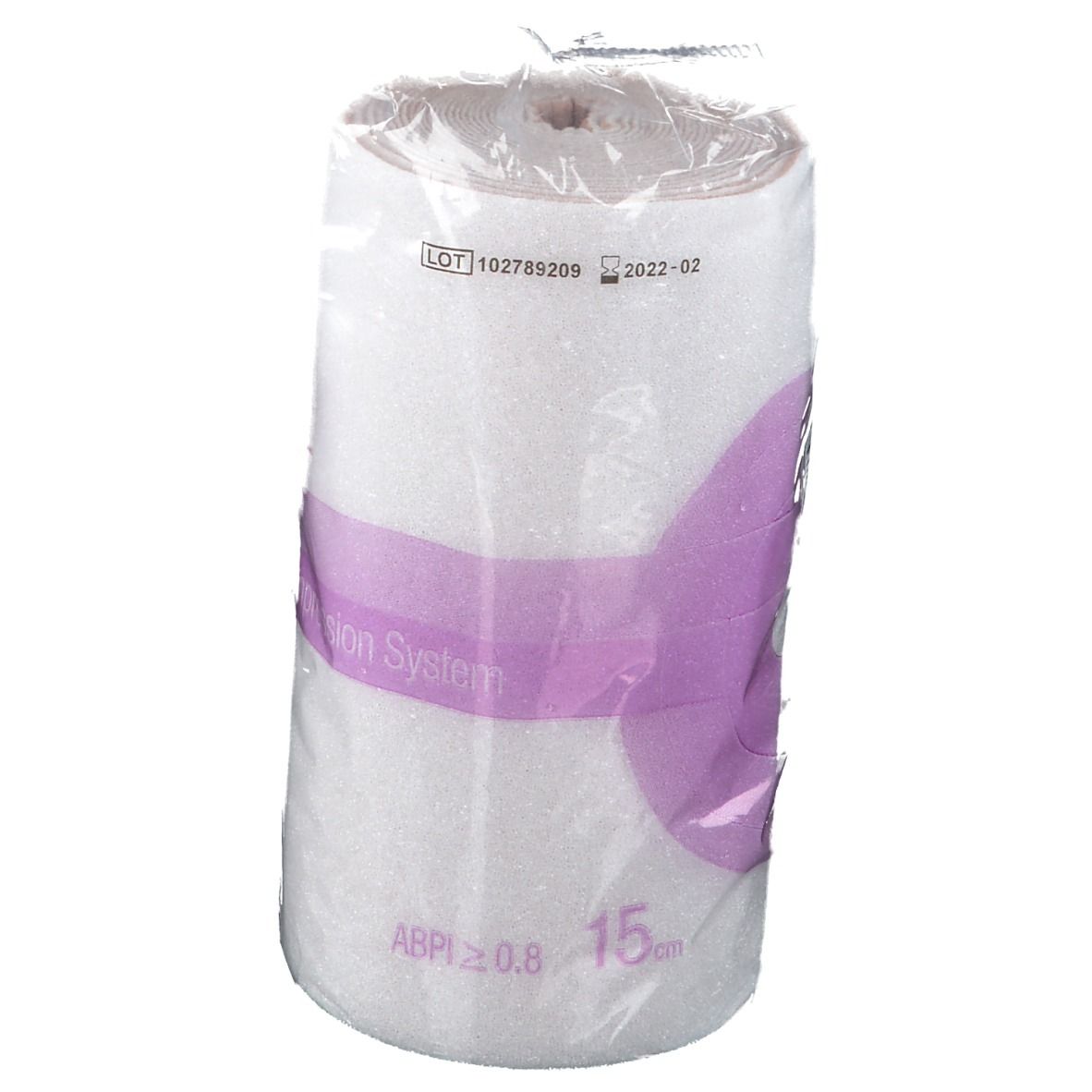 Benda bianca confezionata. Scritta: 3M Coban 2, sistema 2 strati, 15 cm.