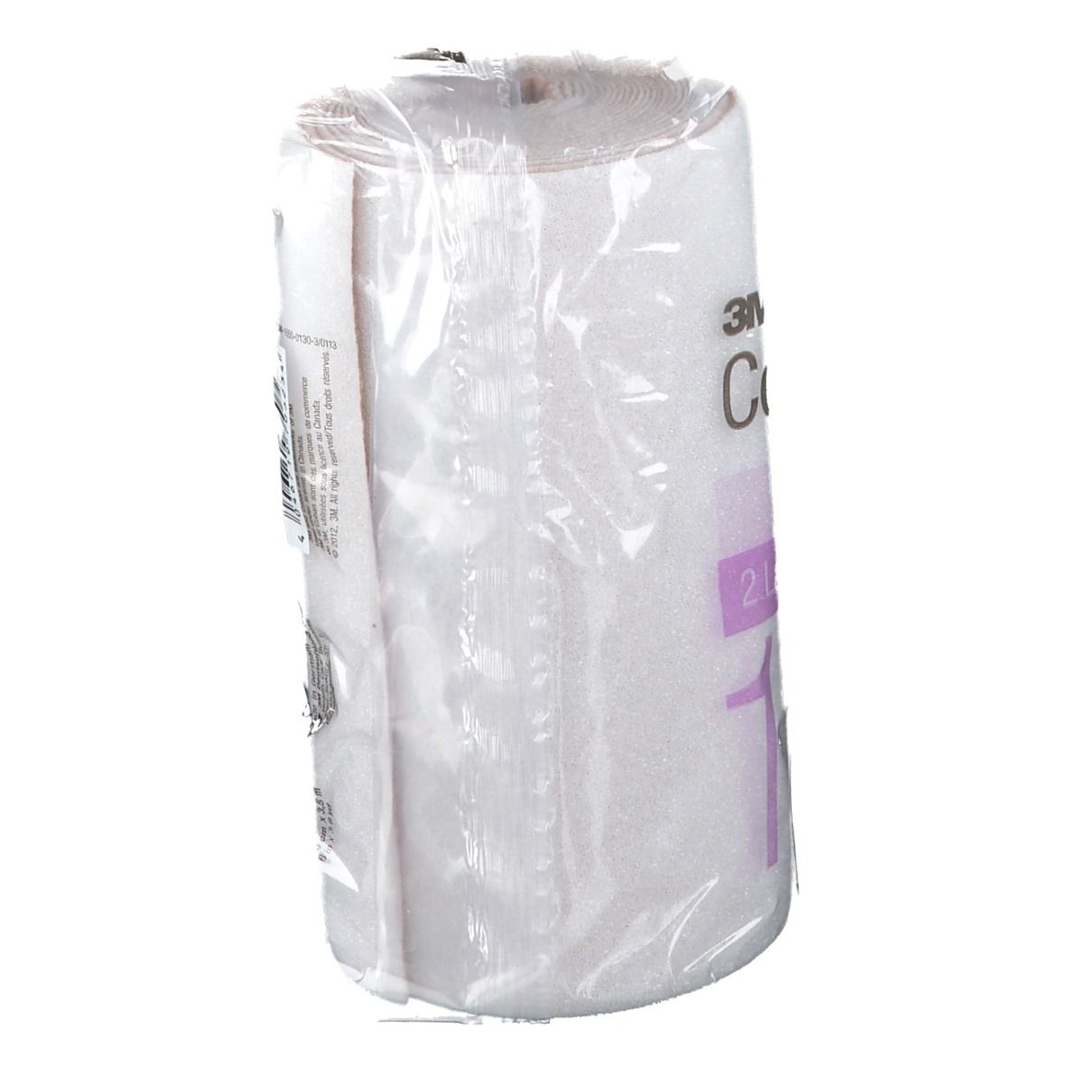 Benda bianca confezionata. Scritta: 3M Coban 2, sistema 2 strati, 15 cm.
