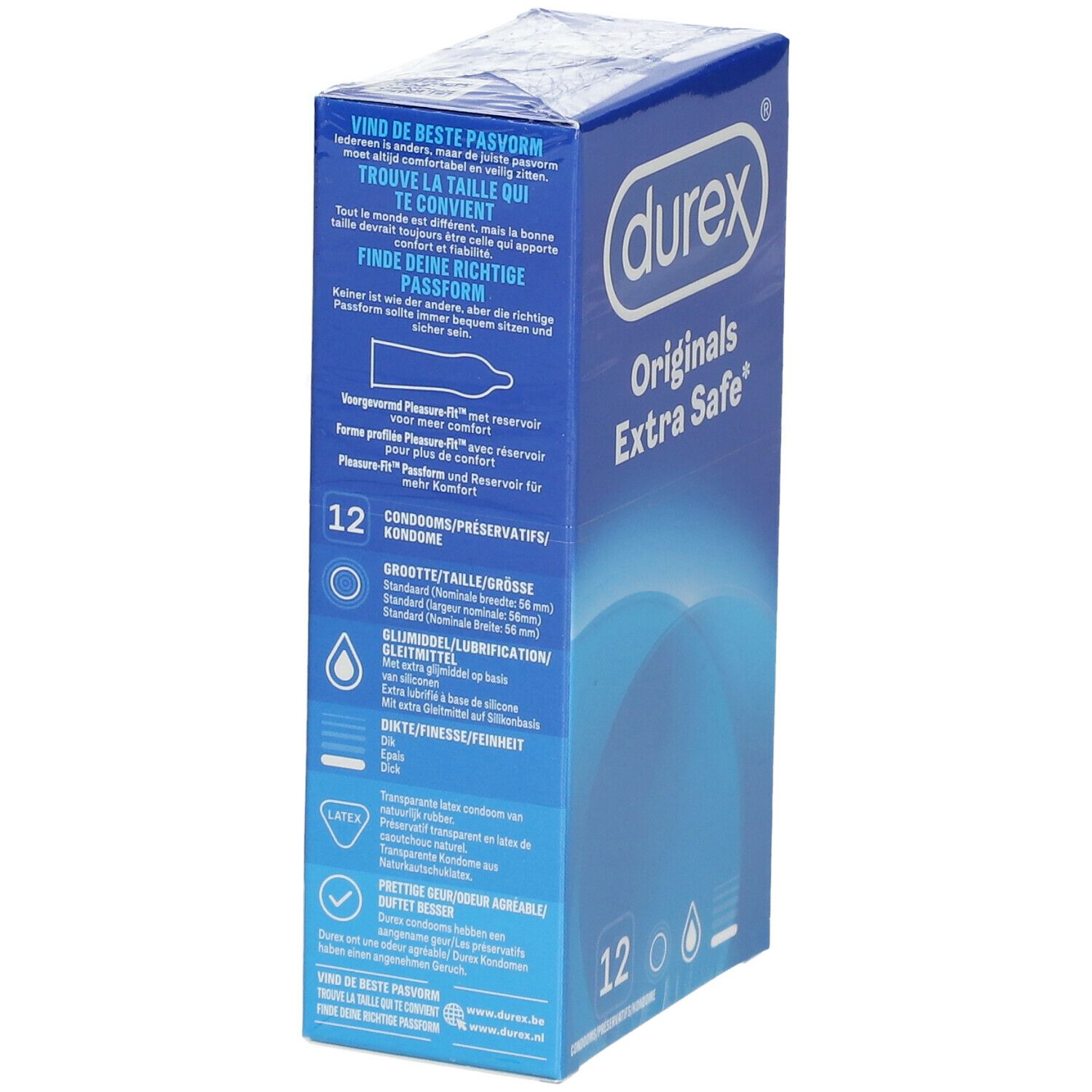 Confezione blu di preservativi Durex® Originals Extra Safe, 12 pezzi.