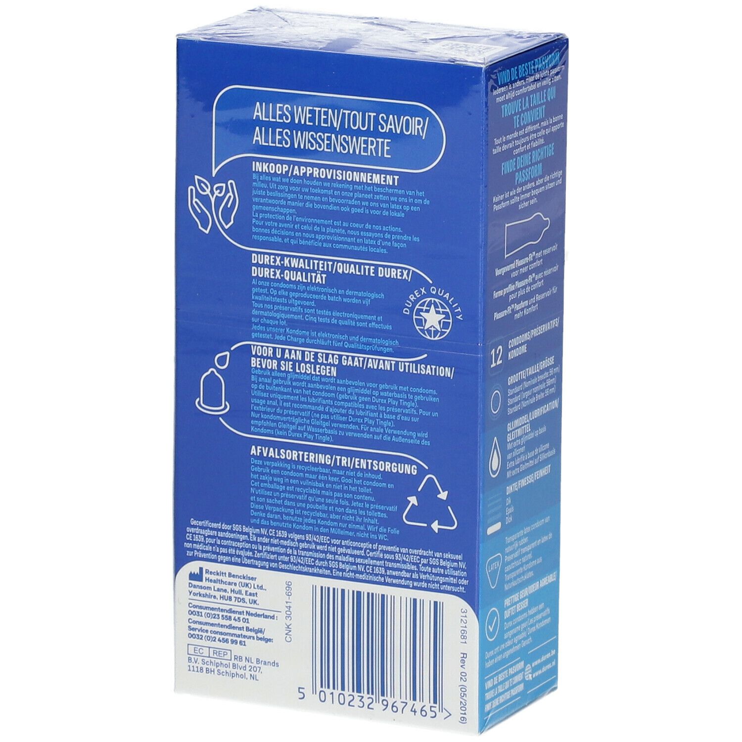 Confezione blu di preservativi Durex® Originals Extra Safe, 12 pezzi.