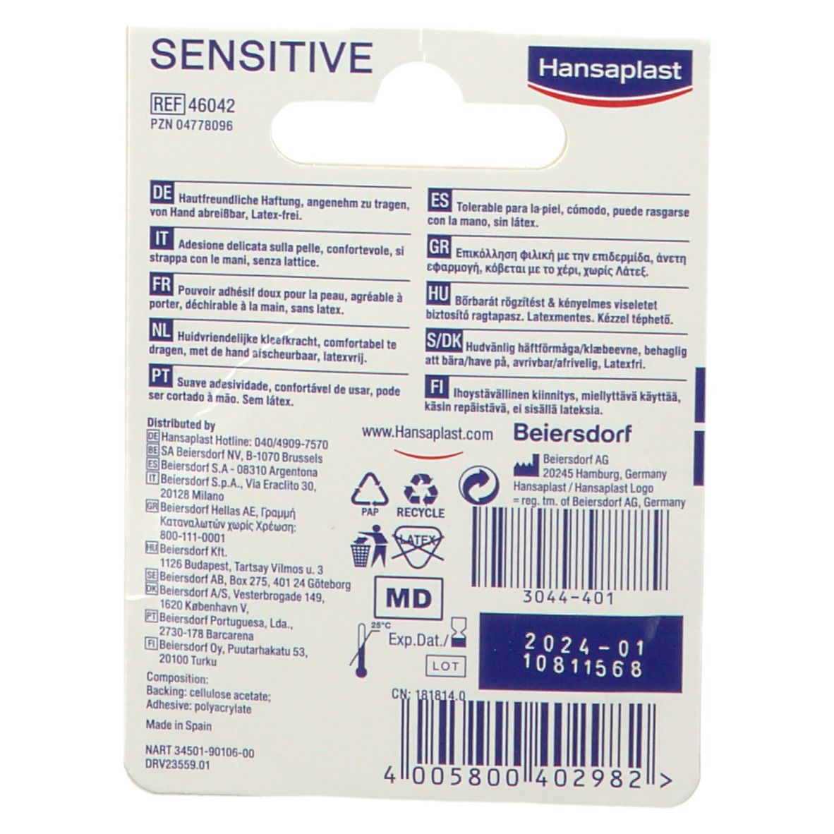 Hansaplast Sensitive Cerotto su Rocchetto 2,5 cm x 5 m