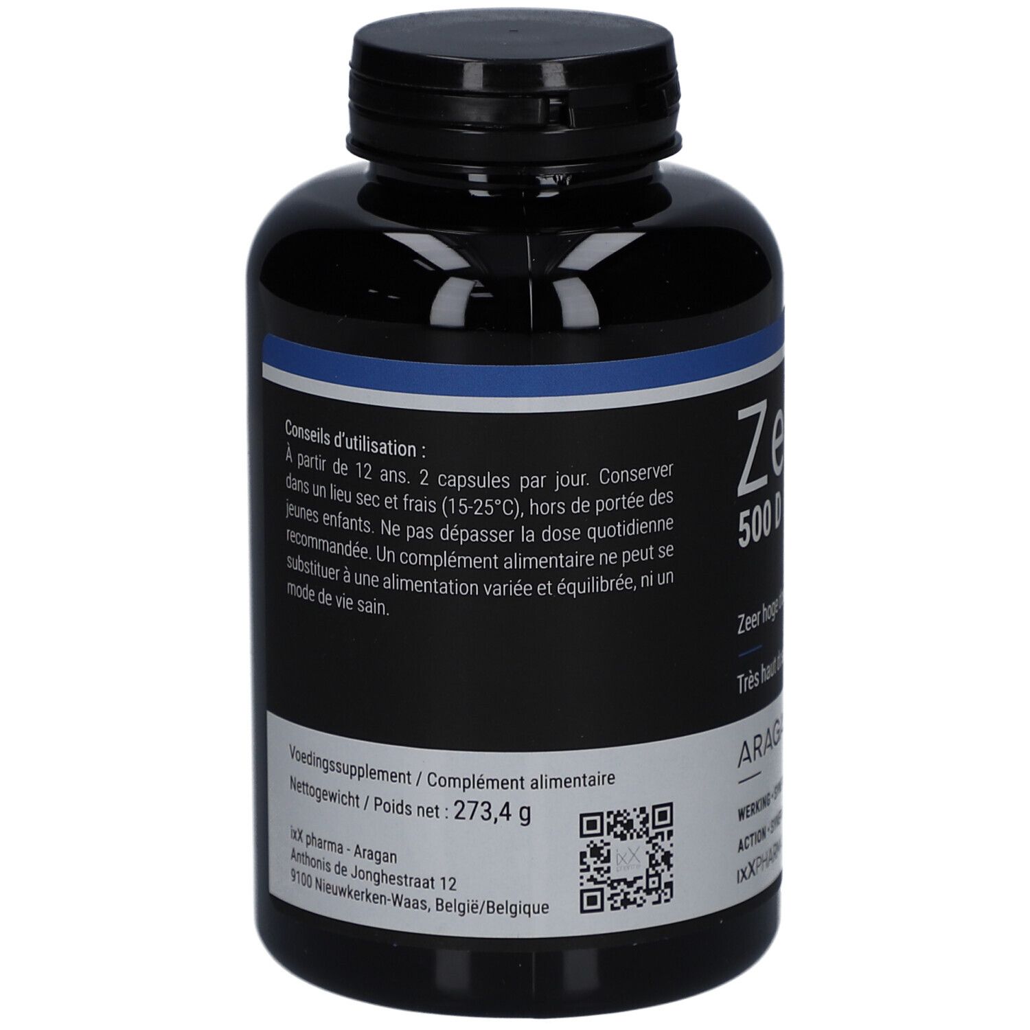 Scatola Zenixx 500 D. Scatola blu con nome del prodotto e 180 capsule. Contiene omega-3, EPA, DHA e vitamina D3.