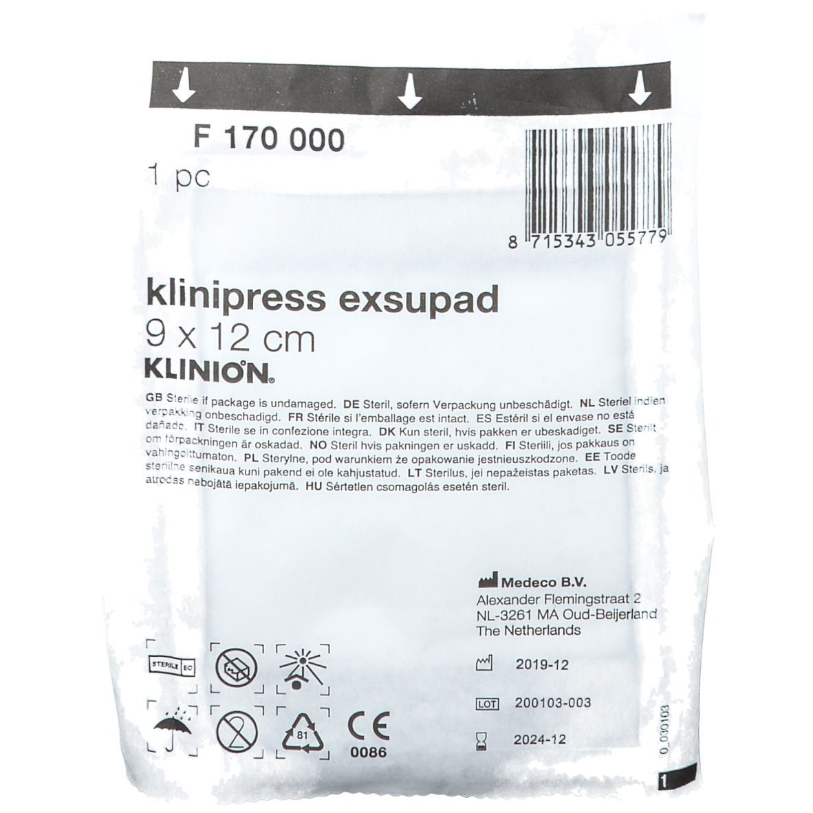 Medeco Klinipress Exupad Medicazione Sterile 9 x 12 cm