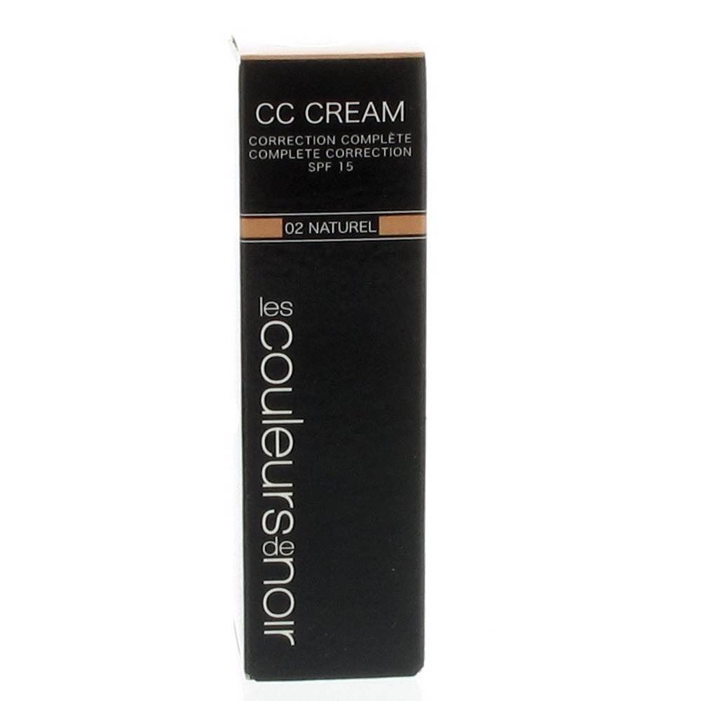 Confezione nera di CC Cream. Testo: Correction Complète, SPF 15. Tonalità: 02 Naturel. Logo: Les Couleurs de Noir.