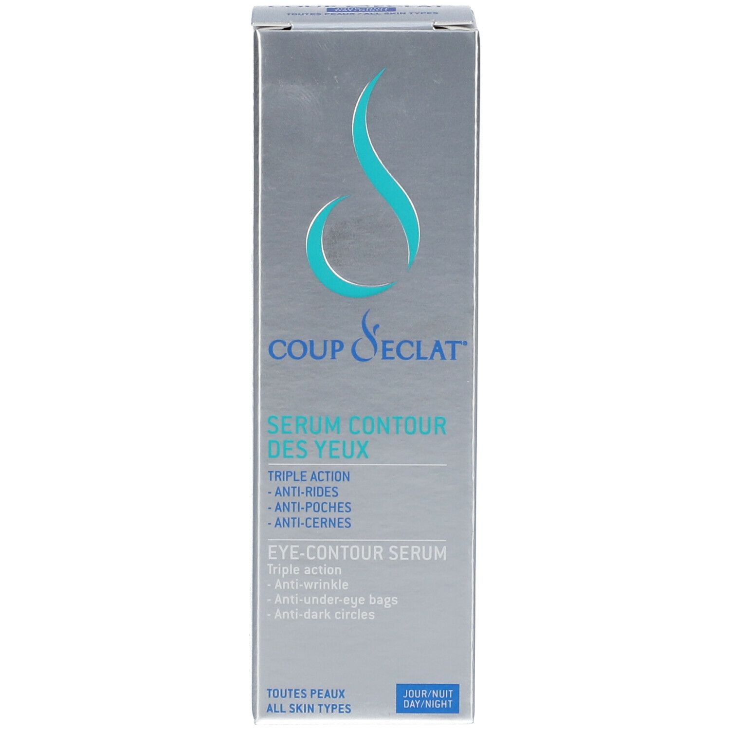 Confezione argentata. Testo: Coup d'Eclat, Sérum Contour des Yeux, Eye-Contour Serum.