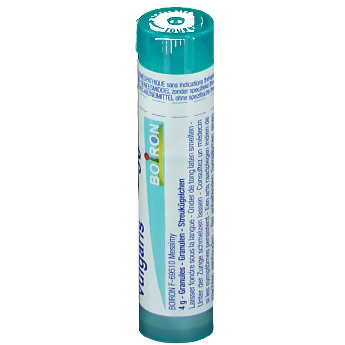 Confezione cilindrica verde. Scritta: Berberis vulgaris, 4 g, Boiron.