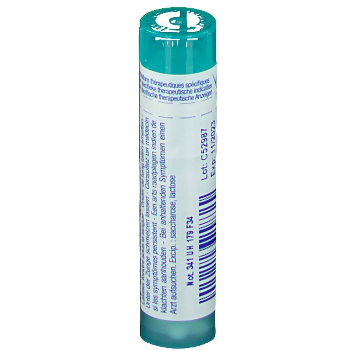 Confezione cilindrica verde. Scritta: C52987, Exp: 11/2023.