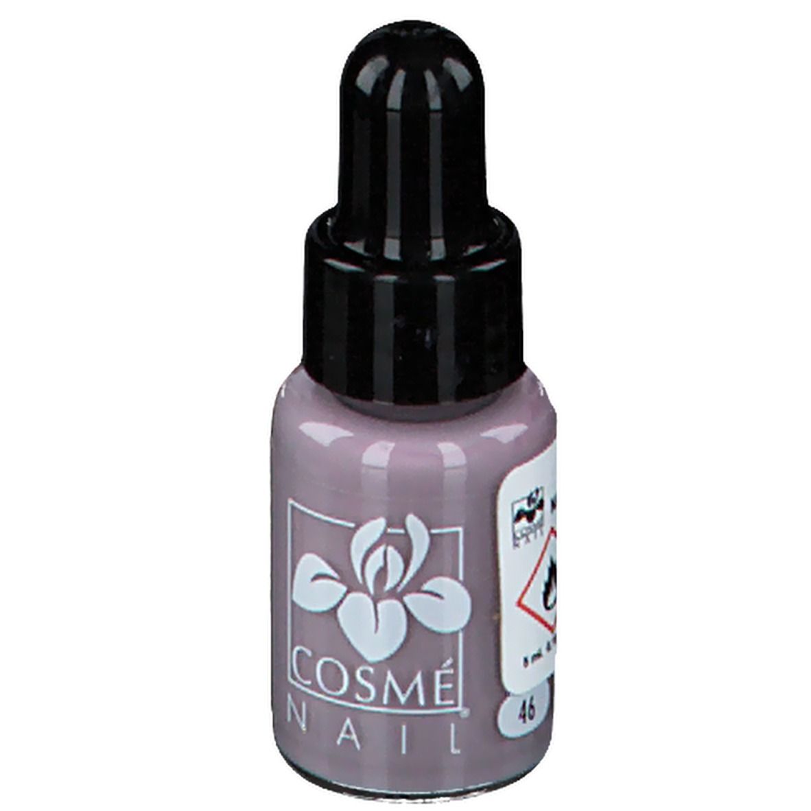 Flacone di smalto con tappo nero. Marchio Cosmé Nail, colore 46.