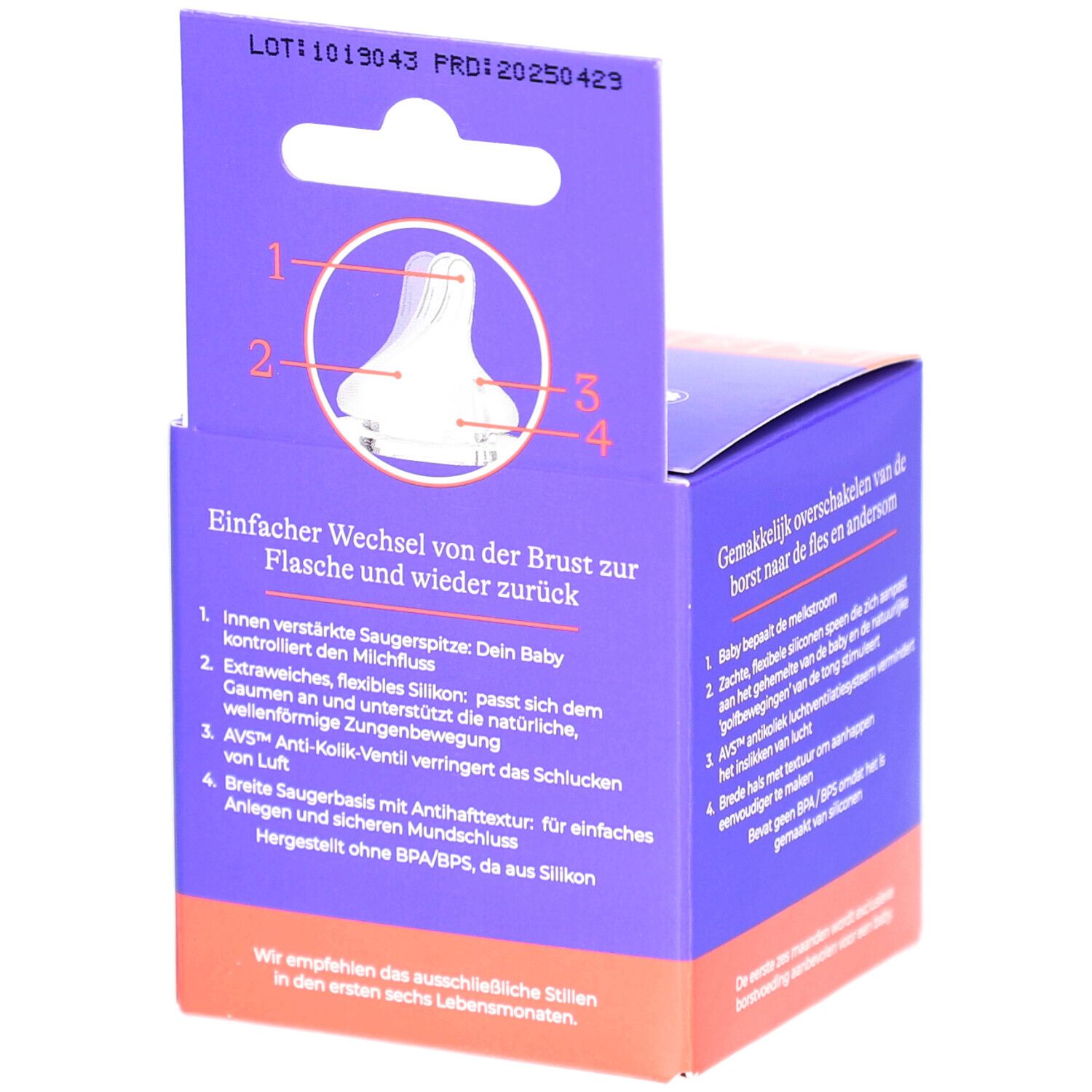 Retro confezione Lansinoh NaturalWave. Informazioni in tedesco. 2 tettarelle. Senza BPA/BPS. Per neonati.